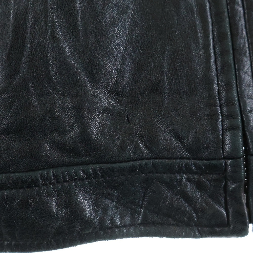 POLO RALPH LAUREN(ポロラルフローレン) 90-00S SINGLE LEATHER JACKET 襟付き 刺しゅう レザー ブルゾン ジャケット ブラック