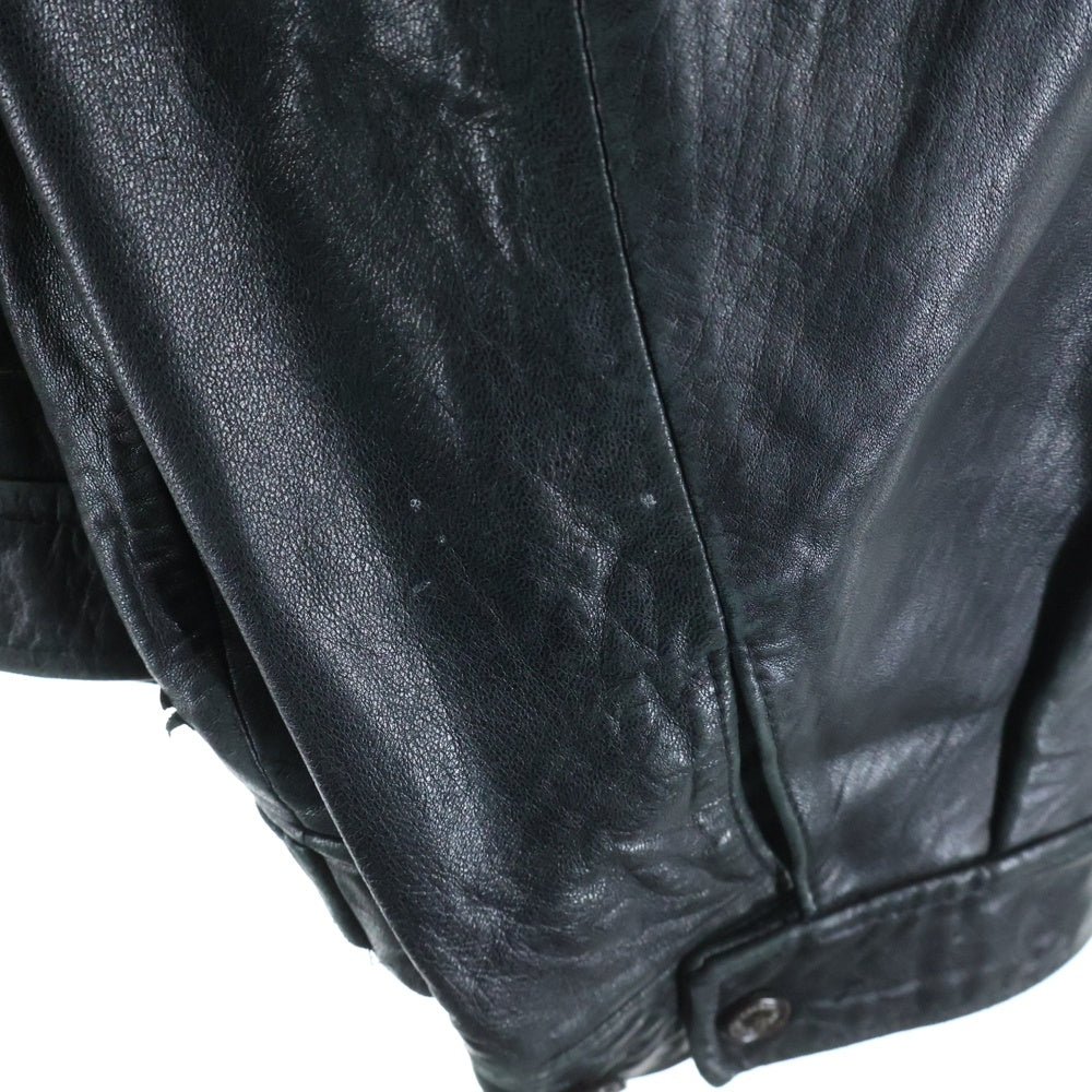 POLO RALPH LAUREN(ポロラルフローレン) 90-00S SINGLE LEATHER JACKET 襟付き 刺しゅう レザー ブルゾン ジャケット ブラック
