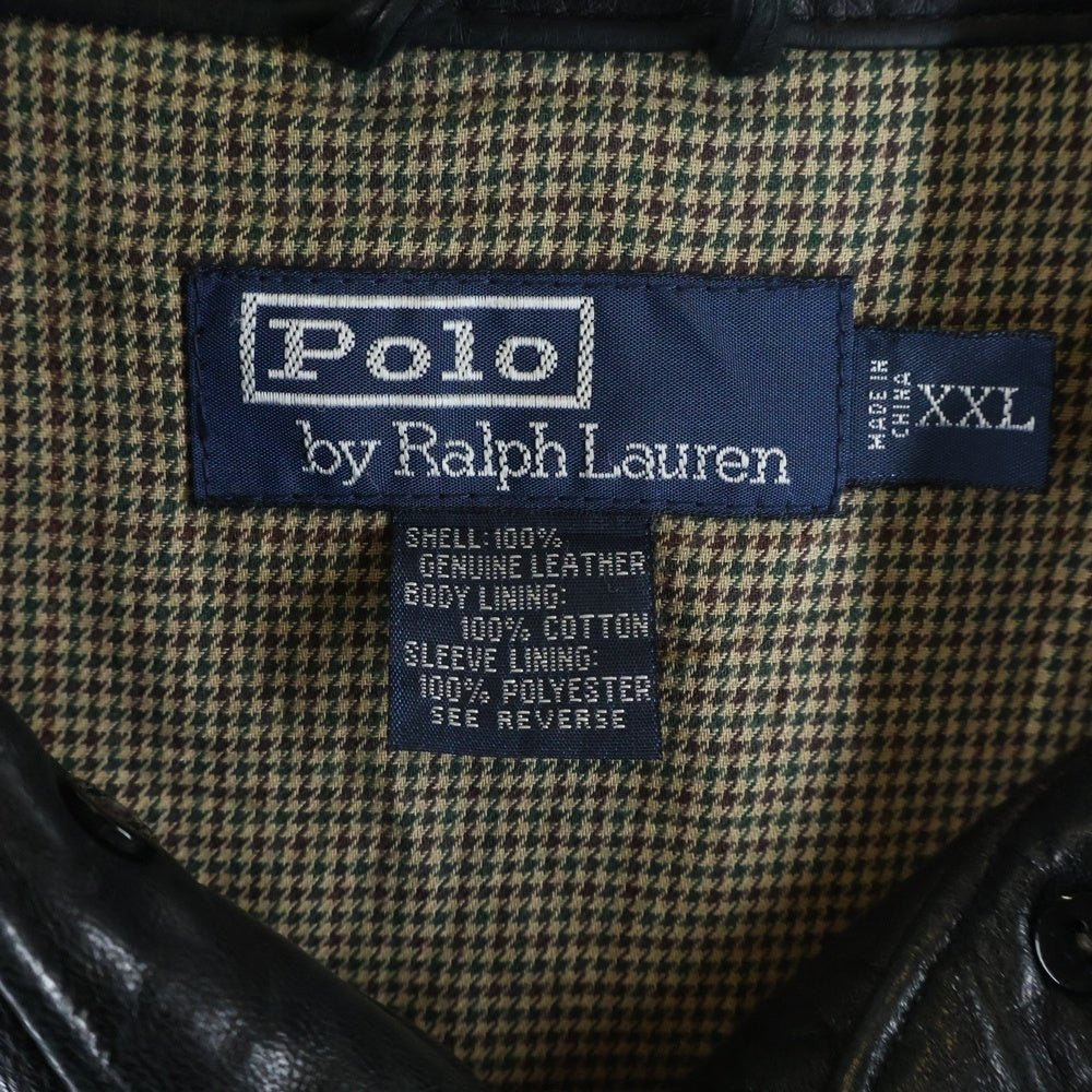 POLO RALPH LAUREN(ポロラルフローレン) 90-00S SINGLE LEATHER JACKET 襟付き 刺しゅう レザー ブルゾン ジャケット ブラック