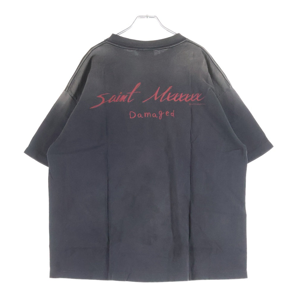SAINT MICHAEL(セントマイケル) 25SS S/S T-SHIRT DAMAGED 両面プリント 半袖Tシャツ カットソー ブラック SM-HR-0000-017