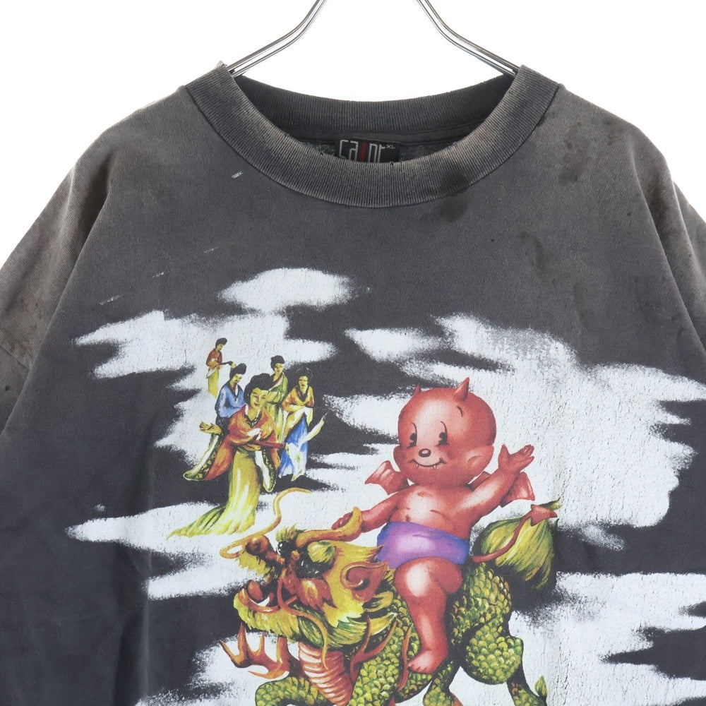 SAINT MICHAEL(セントマイケル) 25SS S/S T-SHIRT DAMAGED 両面プリント 半袖Tシャツ カットソー ブラック SM-HR-0000-017