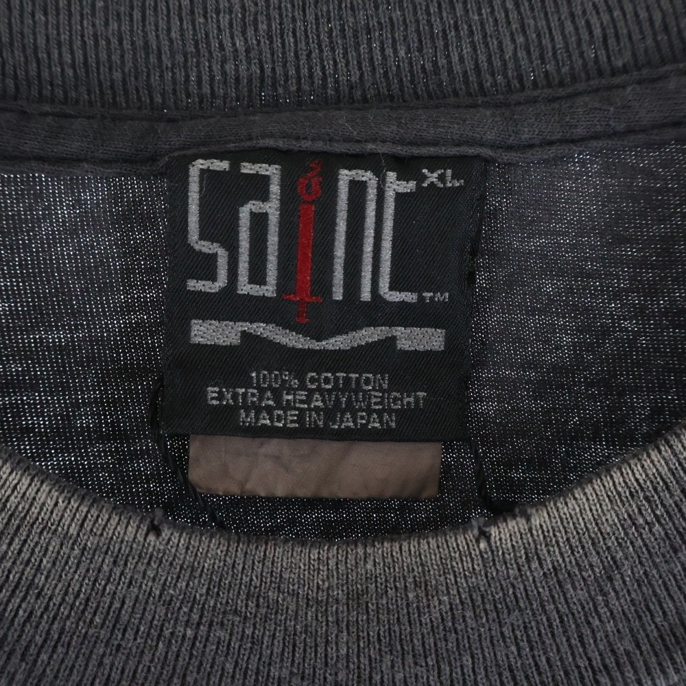 SAINT MICHAEL(セントマイケル) 25SS S/S T-SHIRT DAMAGED 両面プリント 半袖Tシャツ カットソー ブラック SM-HR-0000-017