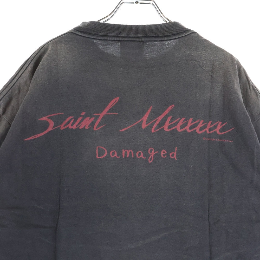 SAINT MICHAEL(セントマイケル) 25SS S/S T-SHIRT DAMAGED 両面プリント 半袖Tシャツ カットソー ブラック SM-HR8-0000-017