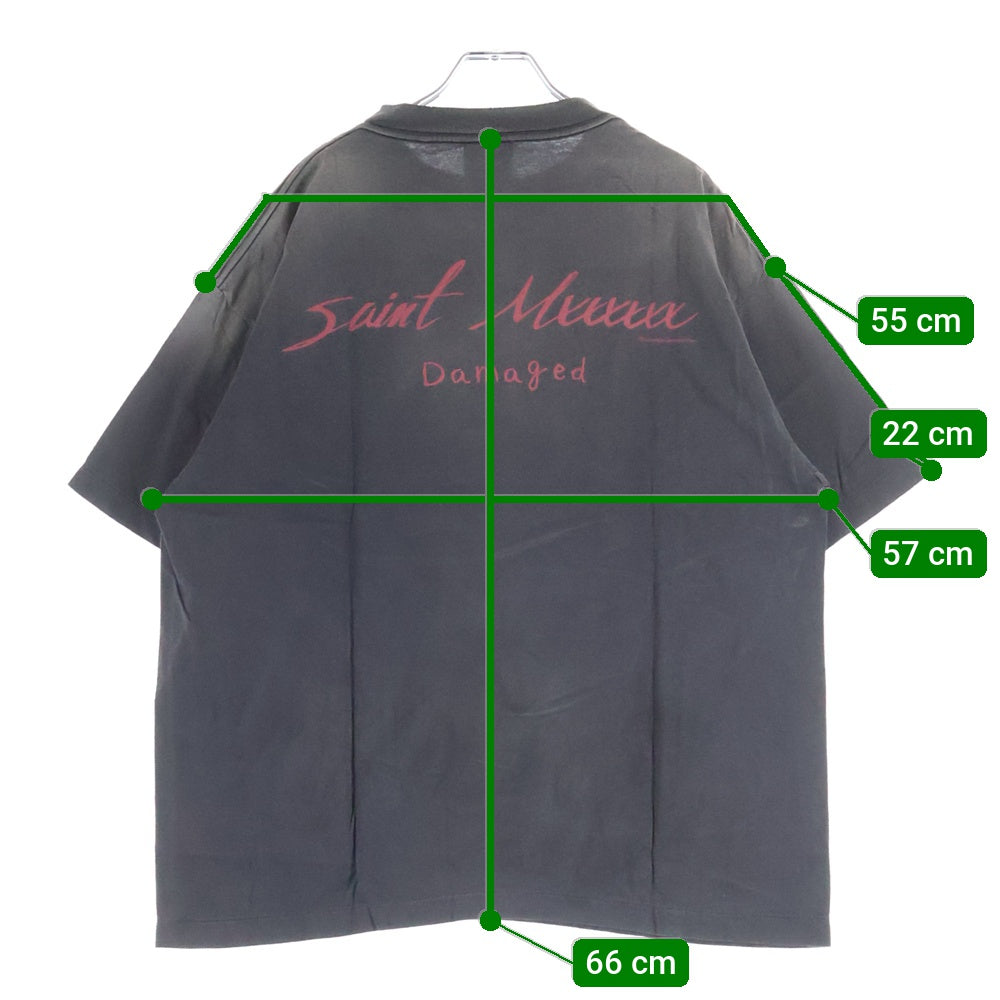 SAINT MICHAEL(セントマイケル) 25SS S/S T-SHIRT DAMAGED 両面プリント 半袖Tシャツ カットソー ブラック SM-HR8-0000-017