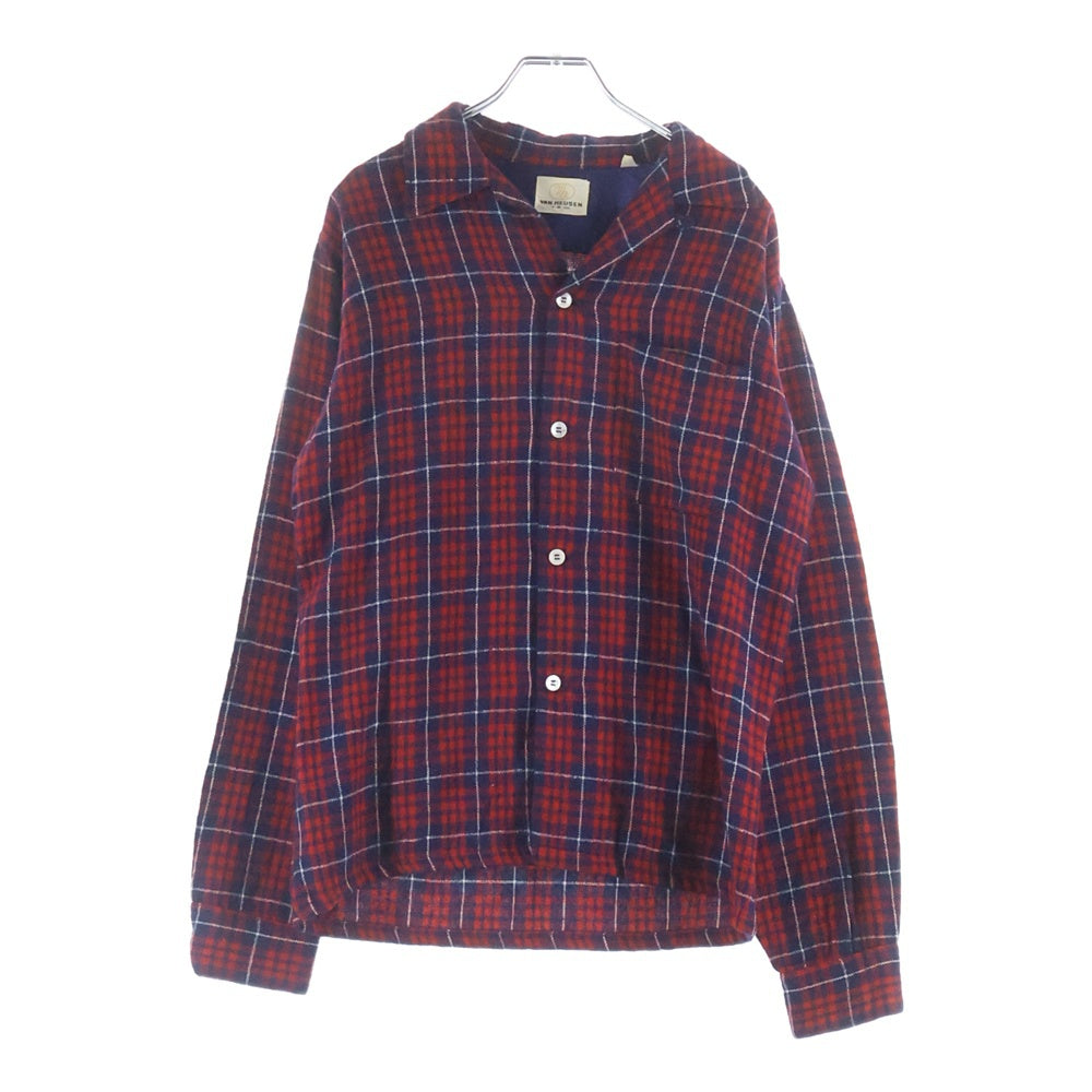 VINTAGE(ヴィンテージ) 60S VAN HEUSEN ヴァンヒューセン OPEN COLLAR CHECK L/S SHIRT チェック 長袖 シャツ レッド/ブルー