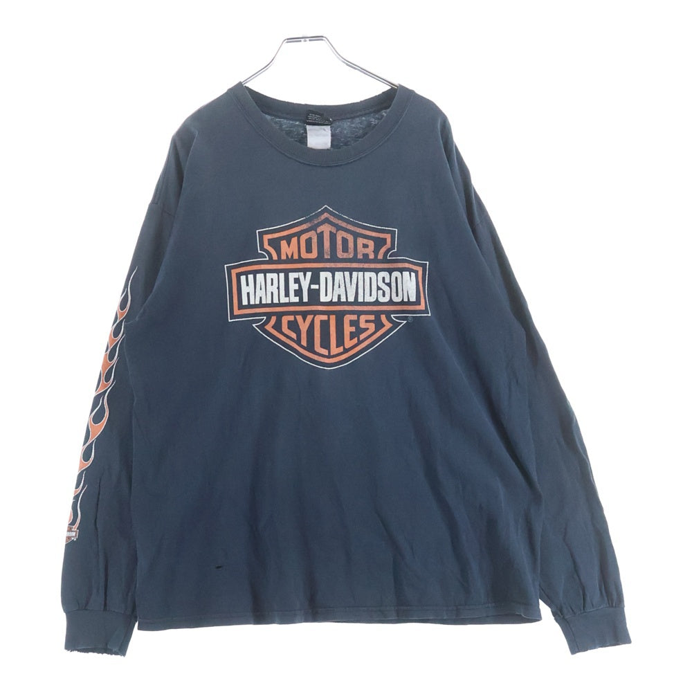 HARLEY DAVIDSON(ハーレーダビッドソン) BAR & SHIELD FLAME ADELAIDE AUSTRALIA L/S バーアンドシールド 袖フレーム 長袖 カットソー ブラック/オレンジ 1800 252 620