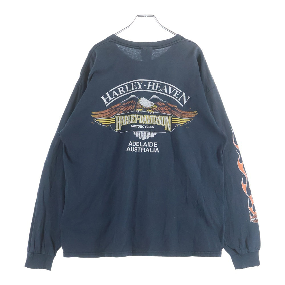 HARLEY DAVIDSON(ハーレーダビッドソン) BAR & SHIELD FLAME ADELAIDE AUSTRALIA L/S バーアンドシールド 袖フレーム 長袖 カットソー ブラック/オレンジ 1800 252 620