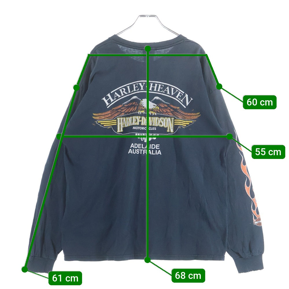 HARLEY DAVIDSON(ハーレーダビッドソン) BAR & SHIELD FLAME ADELAIDE AUSTRALIA L/S バーアンドシールド 袖フレーム 長袖 カットソー ブラック/オレンジ 1800 252 620