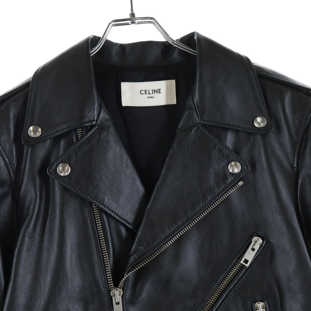 CELINE(セリーヌ) CELINE by Hedi Slimane クラシックバイカー カーフスキン ダブル レザーライダースジャケット 2E158599E ブラック