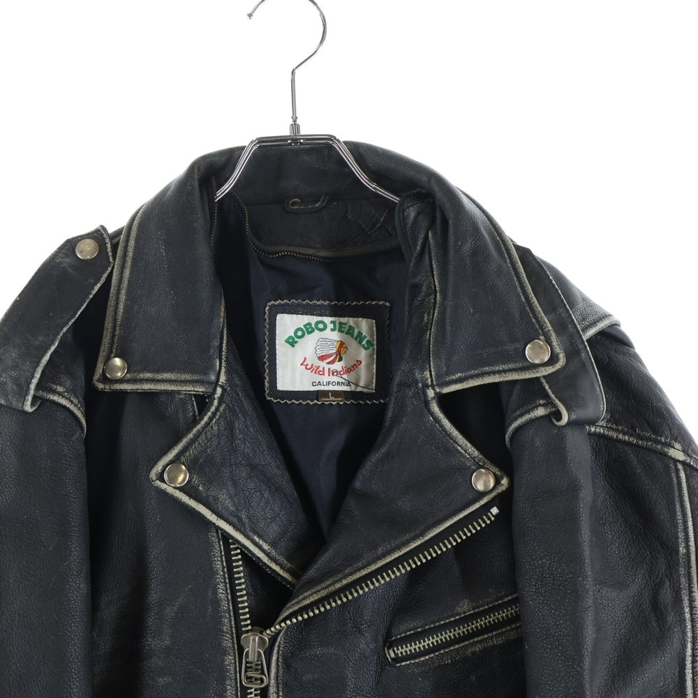VINTAGE(ヴィンテージ) 80-90S ROBO JEANS ロボジーンズ COW LEATHER DOUBLE RAIDERS JACKET 牛革 レザー ダブル ライダース ジャケット ブラック 71103