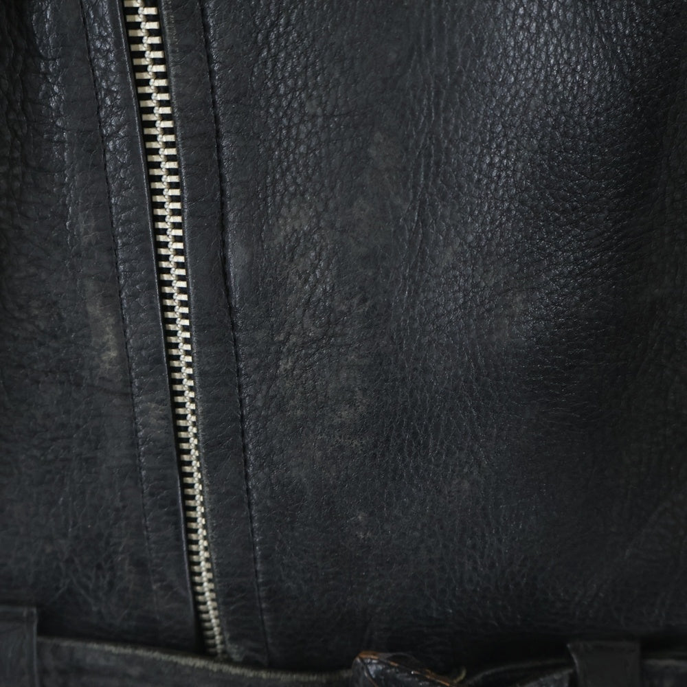 VINTAGE(ヴィンテージ) 80-90S DOUBLE LETHER JACKET 斜めジップ 変形 ダブル ライダース レザー ジャケット ブラック