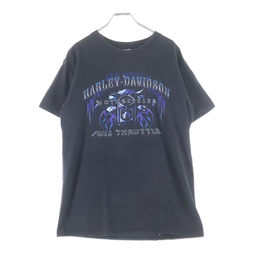 HARLEY DAVIDSON(ハーレーダビッドソン) 00S FULL THROTTLE CONZIAHR DECATUR LL ENGINE FLAME 2001 エンジン フレーム 両面 プリント 半袖Tシャツ カットソー ブラック/ブルー