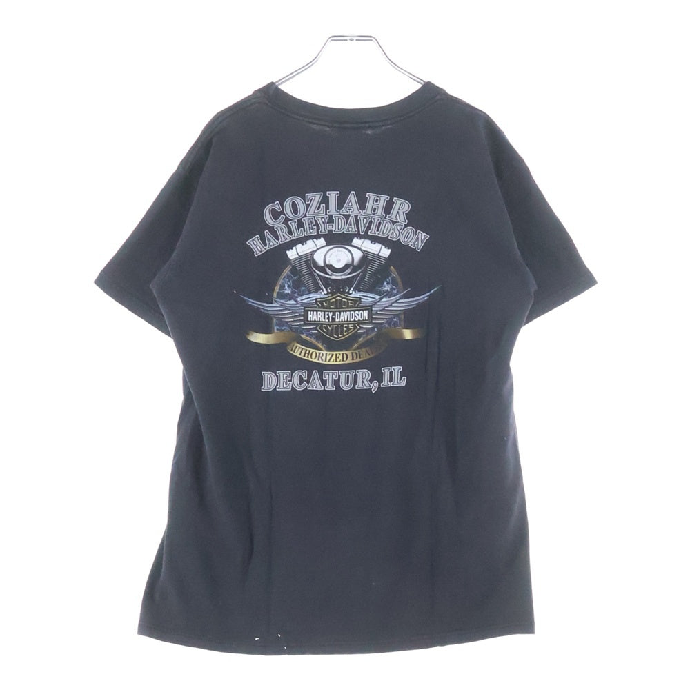 HARLEY DAVIDSON(ハーレーダビッドソン) 00S FULL THROTTLE CONZIAHR DECATUR LL ENGINE FLAME 2001 エンジン フレーム 両面 プリント 半袖Tシャツ カットソー ブラック/ブルー