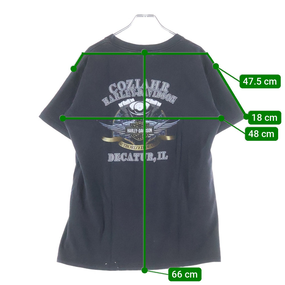 HARLEY DAVIDSON(ハーレーダビッドソン) 00S FULL THROTTLE CONZIAHR DECATUR LL ENGINE FLAME 2001 エンジン フレーム 両面 プリント 半袖Tシャツ カットソー ブラック/ブルー