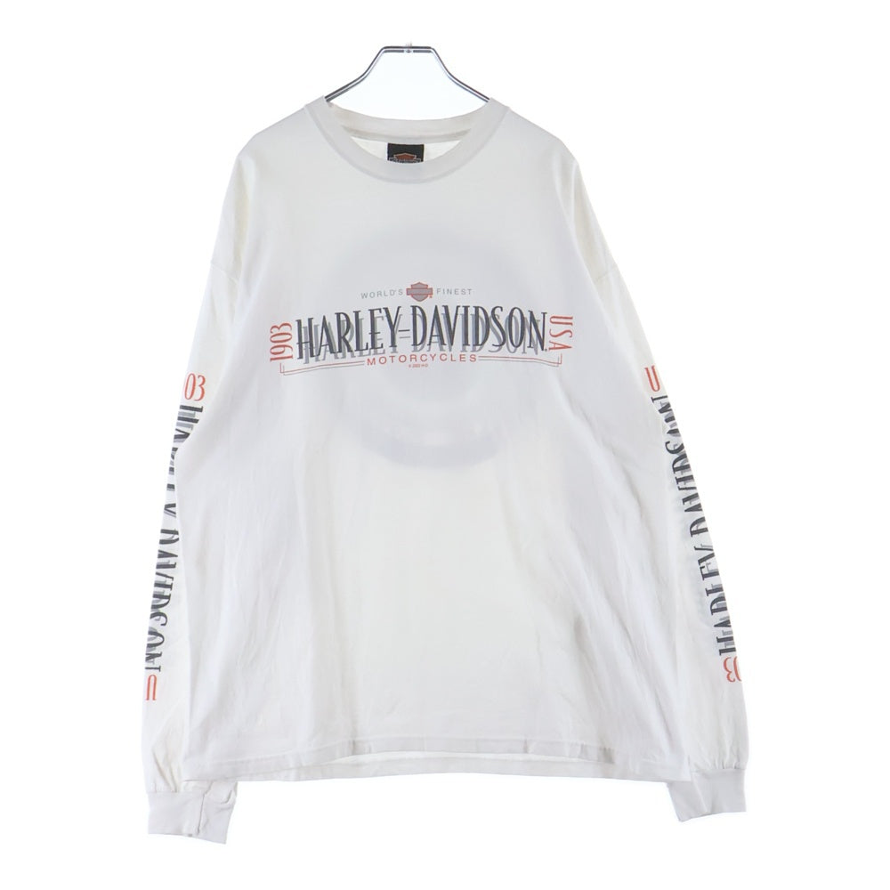 HARLEY DAVIDSON(ハーレーダビッドソン) 00s FLORIDA L/S 袖プリント クルーネック長袖カットソー Tシャツ ホワイト