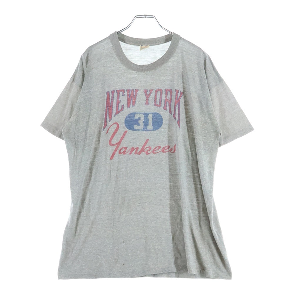 CHAMPION(チャンピオン) 80S NEW YORK YANKEES ニューヨークヤンキース ベースボール トリコタグ 染み込み 半袖Tシャツ カットソー グレー