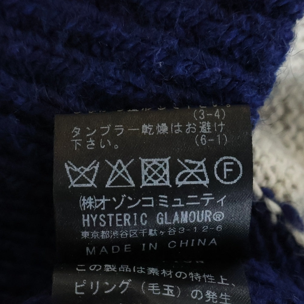 HYSTERIC GLAMOUR(ヒステリックグラマー) ギターガール 大判デザイン クルーネック長袖ニット ブルー 02193NS10