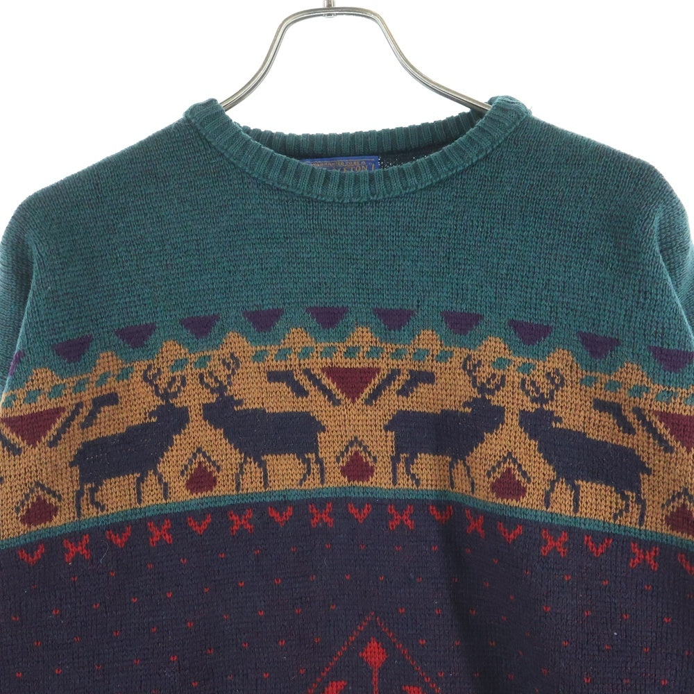 PENDLETON(ペンドルトン) 70-80s VINTAGE USA製 ネイティブ柄 クルーネック長袖ニットセーター マルチカラー