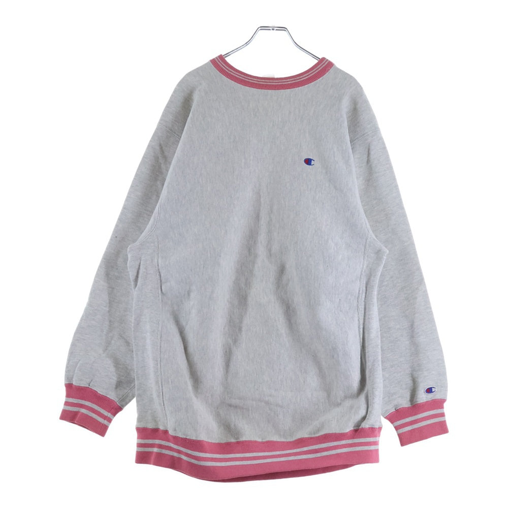 CHAMPION(チャンピオン) 90s REVERSE WEAVE RIB LINE リバースウィーブ リブライン クルーネック長袖スウェットトレーナー グレー/ピンク