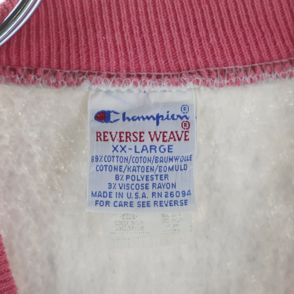 CHAMPION(チャンピオン) 90s REVERSE WEAVE RIB LINE リバースウィーブ リブライン クルーネック長袖スウェットトレーナー グレー/ピンク