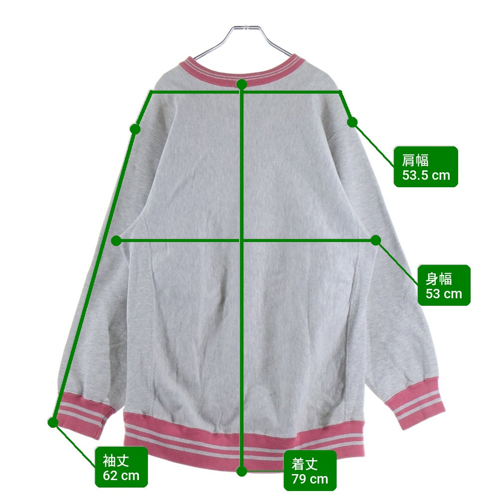 CHAMPION(チャンピオン) 90s REVERSE WEAVE RIB LINE リバースウィーブ リブライン クルーネック長袖スウェットトレーナー グレー/ピンク