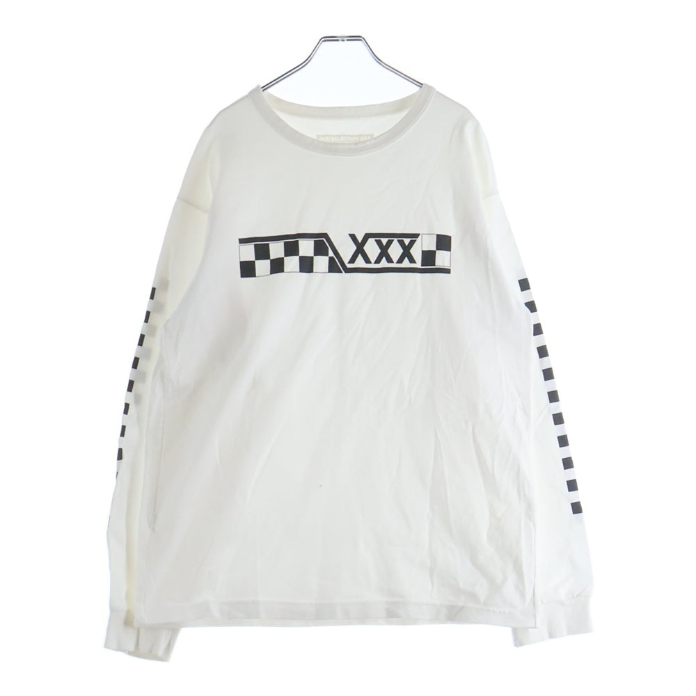 GOD SELECTION XXX(ゴッドセレクショントリプルエックス) CECKER LOGO L/S TEE チェッカーロゴ 袖プリント 長袖Tシャツ ホワイト