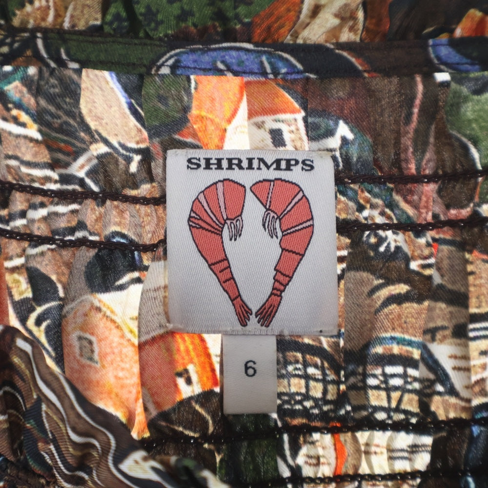 SHRIMPS(シュリンプス) 総柄モックネック シャーリングトップス ブラウン レディース