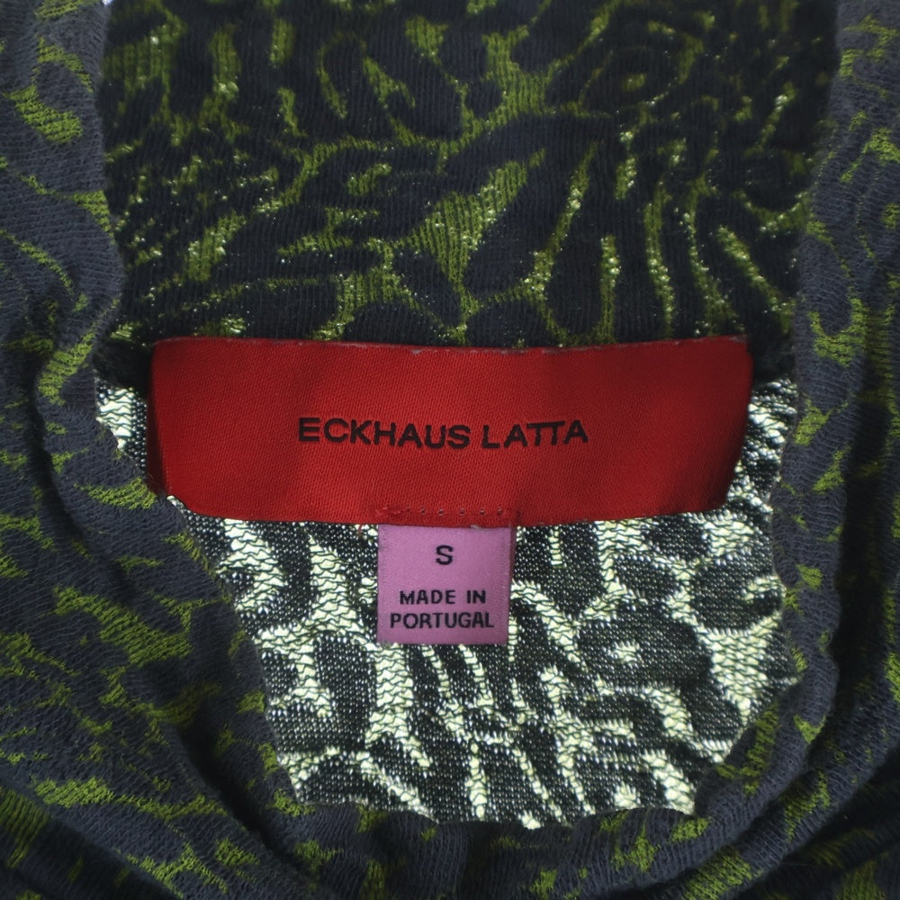 ECKHAUS LATTA(エコーズラッタ) 総柄モックネックシアートップ グリーン レディース