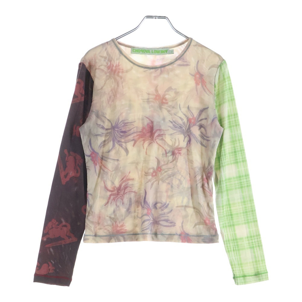 NO BRAND(ノーブランド) CHOPOVA LOWENA(チョポヴァ ロウェナ）24SS シアー アシンメトリー柄 トップス メッシュ マルチカラー レディース