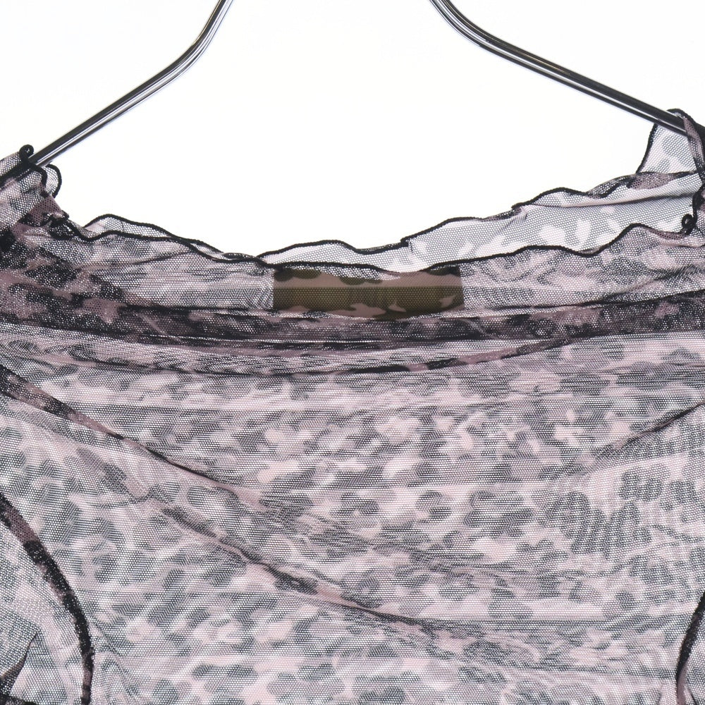 NO BRAND(ノーブランド) KNWLS(ノウルズ) 総柄 フリル シアートップ ブラック/ピンク レディース