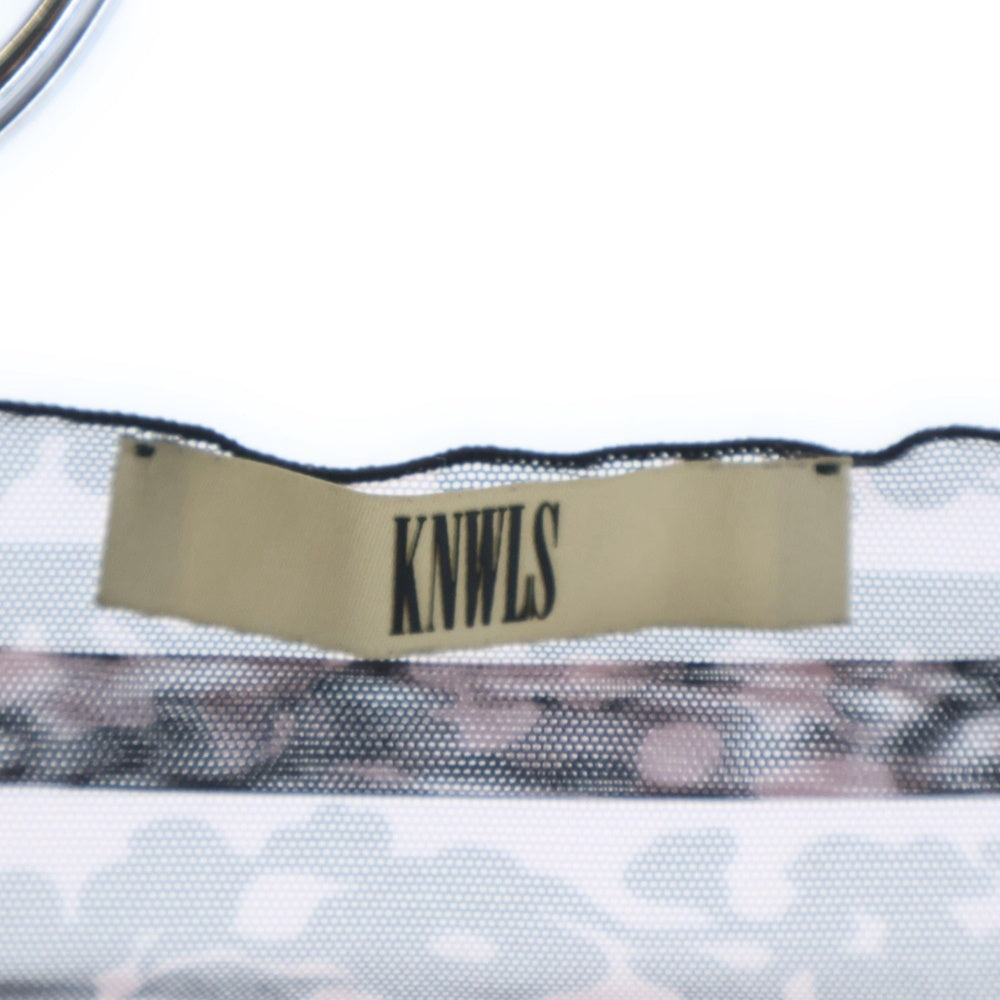 NO BRAND(ノーブランド) KNWLS(ノウルズ) 総柄 フリル シアートップ ブラック/ピンク レディース