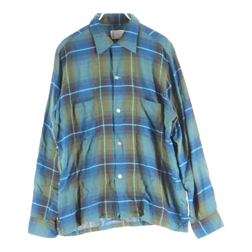 VINTAGE(ヴィンテージ) 60S TOWNCRAFT PLUS タウンクラフト プラス RAYON OMBRE CHECK L/S SHIRTS 襟芯 オンブレ チェック レーヨン 長袖チェック シャツ ブルー/カーキ
