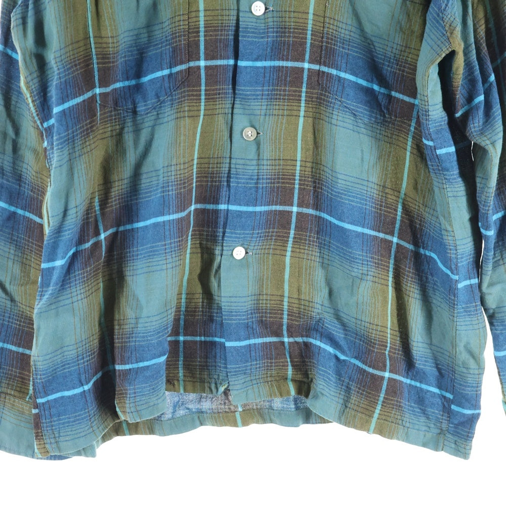 VINTAGE(ヴィンテージ) 60S TOWNCRAFT PLUS タウンクラフト プラス RAYON OMBRE CHECK L/S SHIRTS 襟芯 オンブレ チェック レーヨン 長袖チェック シャツ ブルー/カーキ