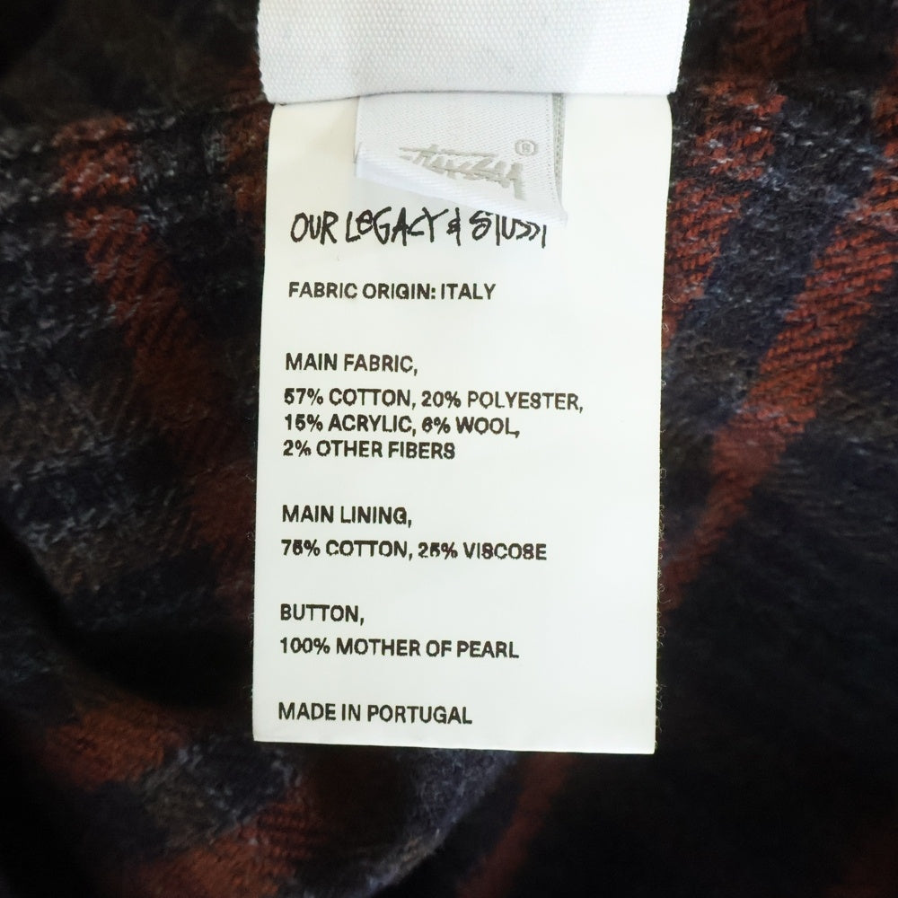 OUR LEGACY(アワーレガシー) × STUSSY ステューシー FLANNEL CHECK L/S SHIRT フランネル チェック 長袖 シャツ ブラウン/オレンジ