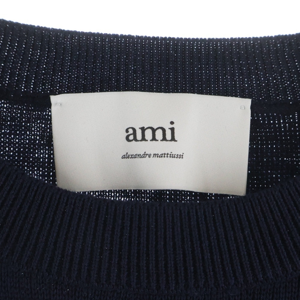 AMI Alexandre Mattiussi(アミアレクサンドルマテュッシ) ロゴ刺繍 クルーネック長袖ニットセーター ネイビー HKSB26.001