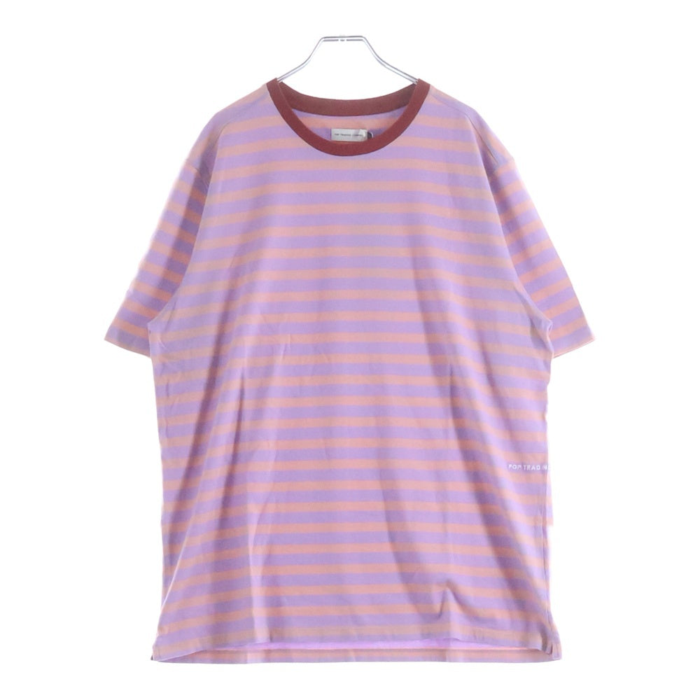 POP TRADING COMPANY(ポップトレーディングカンパニー) Striped Logo T-Shirt - Pink POPSS24_02-011 ストライプ ロゴ半袖Tシャツ ピンク
