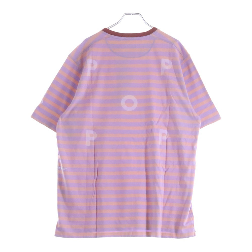 POP TRADING COMPANY(ポップトレーディングカンパニー) Striped Logo T-Shirt - Pink POPSS24_02-011 ストライプ ロゴ半袖Tシャツ ピンク