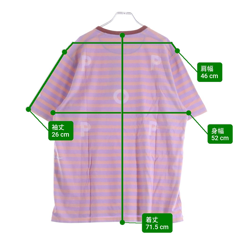 POP TRADING COMPANY(ポップトレーディングカンパニー) Striped Logo T-Shirt - Pink POPSS24_02-011 ストライプ ロゴ半袖Tシャツ ピンク