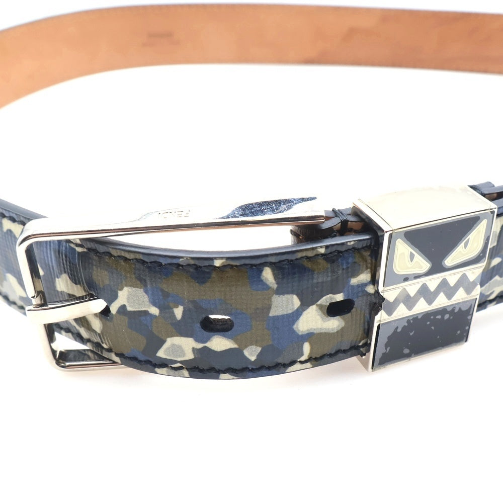 FENDI(フェンディ) モンスター バグズアイ カモ柄レザーベルト ブルー 160616501-74B