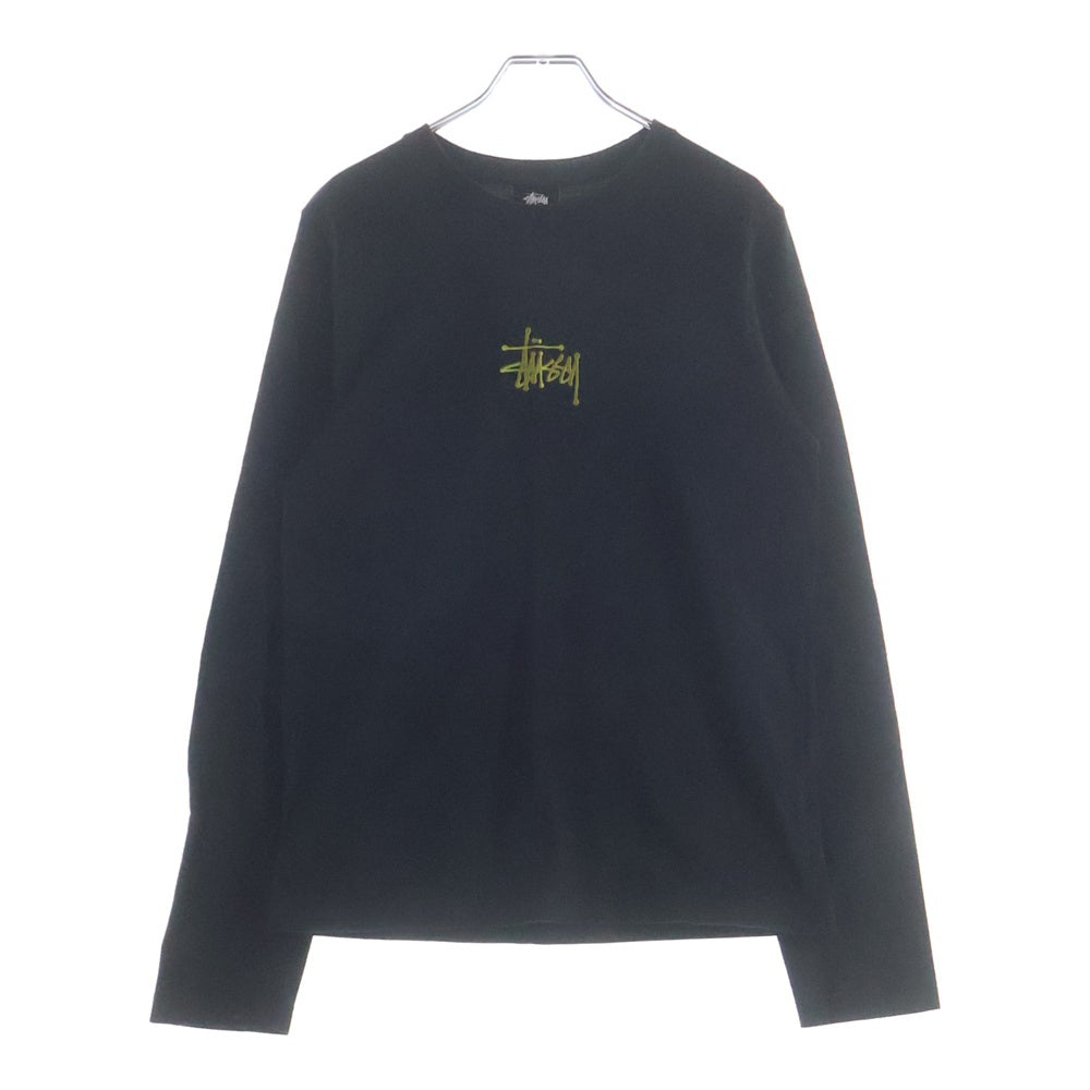 STUSSY(ステューシー) センターロゴ刺繍 黒タグ クルーネック長袖Tシャツ ブラック