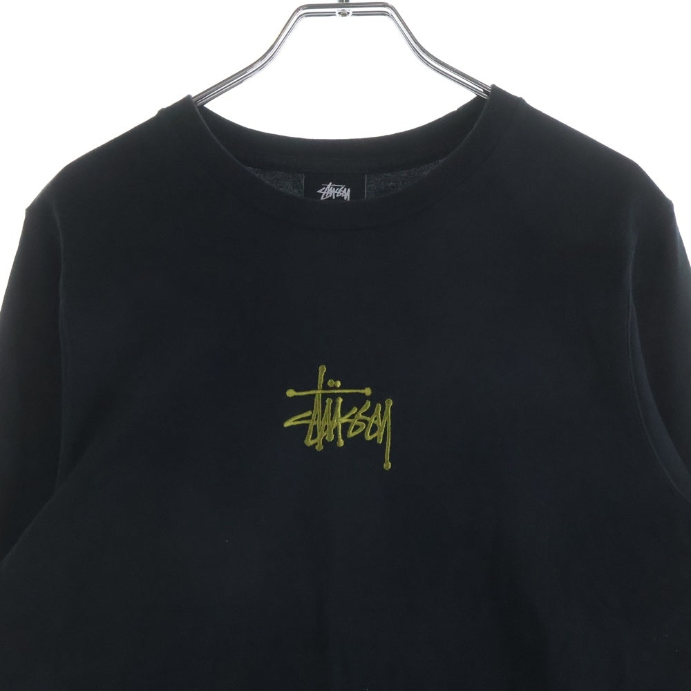 STUSSY(ステューシー) センターロゴ刺繍 黒タグ クルーネック長袖Tシャツ ブラック