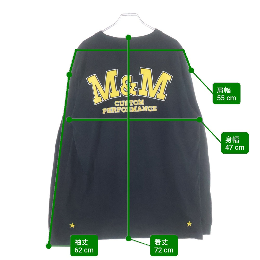 m&m(エムアンドエム) CUSTOM PERFORMANCE カスタムパフォーマンス ロゴクルーネック 長袖Tシャツ ブラック