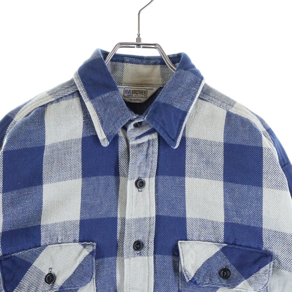 FIVE BROTHERS(ファイブブラザー) 70-80S FLANNEL L/S CHECK SHIRT USA製 フランネル 長袖 チェック シャツ ブルー/グレー