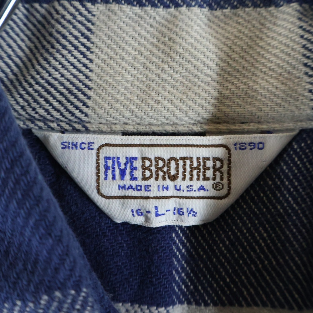 FIVE BROTHERS(ファイブブラザー) 70-80S FLANNEL L/S CHECK SHIRT USA製 フランネル 長袖 チェック シャツ ブルー/グレー