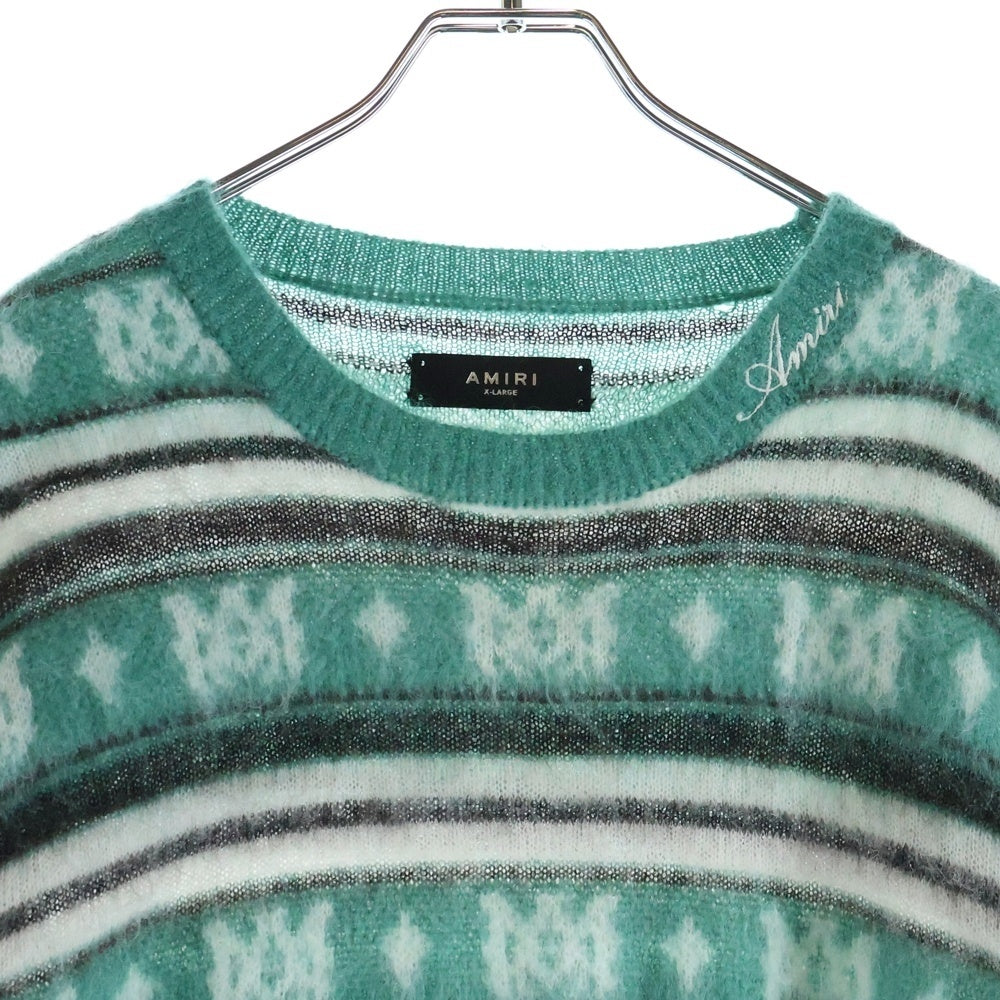 AMIRI(アミリ) MONOGRAM MOHAIR KNIT SRAW23MKL023SMRMAL0 モノグラム モヘア ネックロゴ刺繍 長袖ニットセーター グリーン