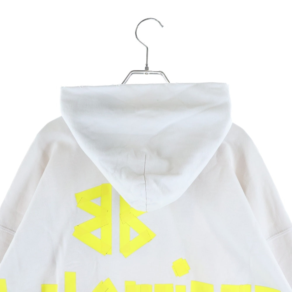 BALENCIAGA(バレンシアガ) 23SS Tape Type Ripped Pocket Hoodie テープタイプロゴ ヴィンテージ加工プルオーバーフーディパーカー 744441 TOVB1 アイボリー