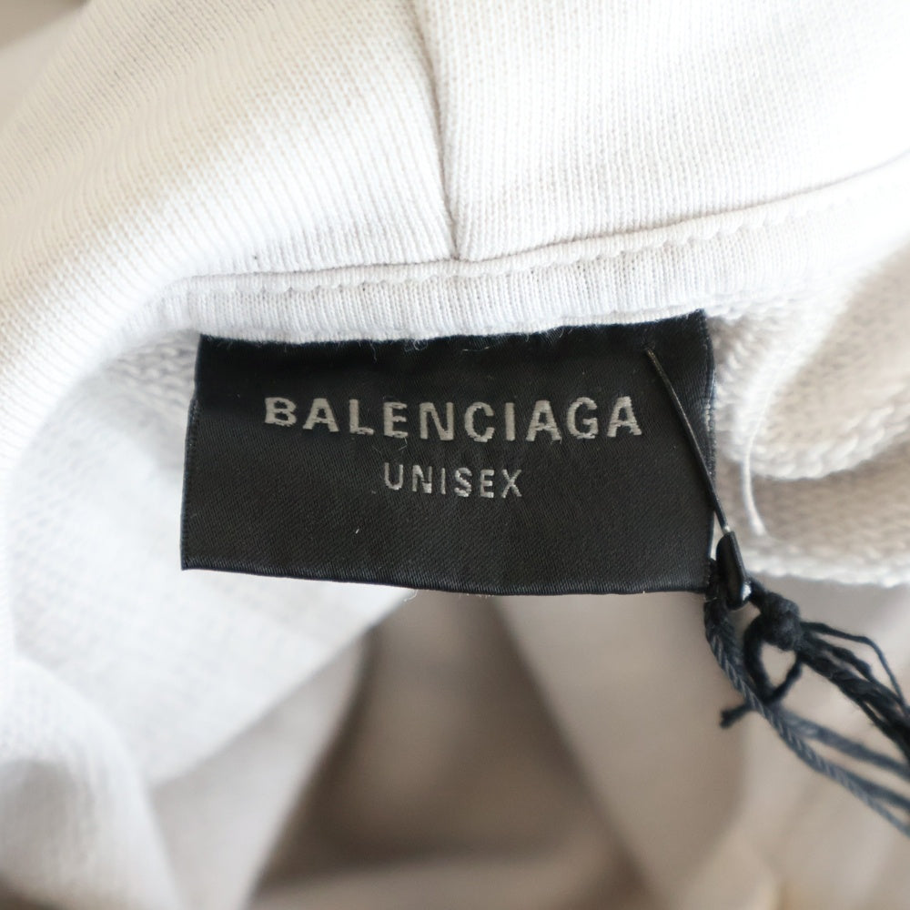 BALENCIAGA(バレンシアガ) 23SS Tape Type Ripped Pocket Hoodie テープタイプロゴ ヴィンテージ加工プルオーバーフーディパーカー 744441 TOVB1 アイボリー