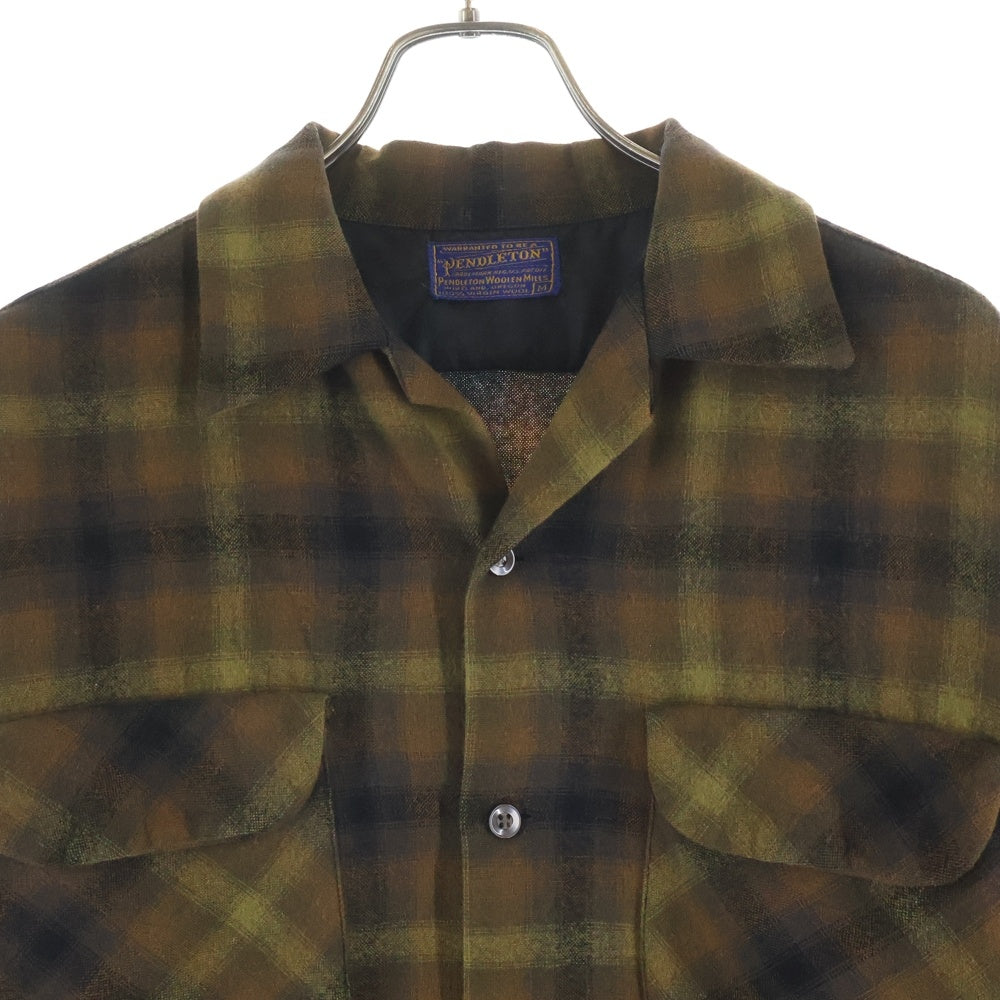 PENDLETON(ペンドルトン) 50-60s VINTAGE ヴィンテージ ボートシャツ バージン ウール チェック 長袖シャツ ブラウン