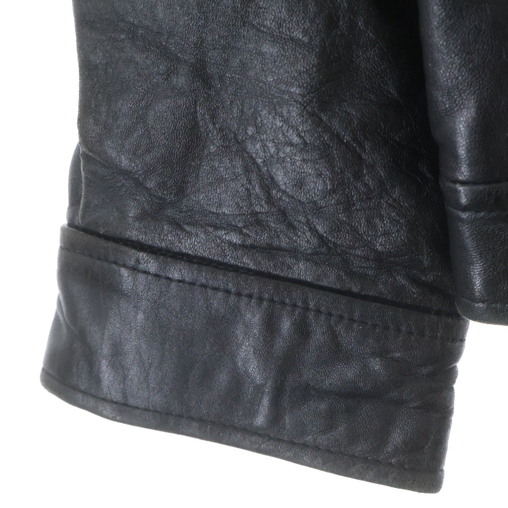 POLO RALPH LAUREN(ポロラルフローレン) 90s VINTAGE NO PONY LEATHER JACKET ノーポニー 馬ナシ チンストラップ YKKジップ 裏地チェック レザー スイングトップジャケット ブラック