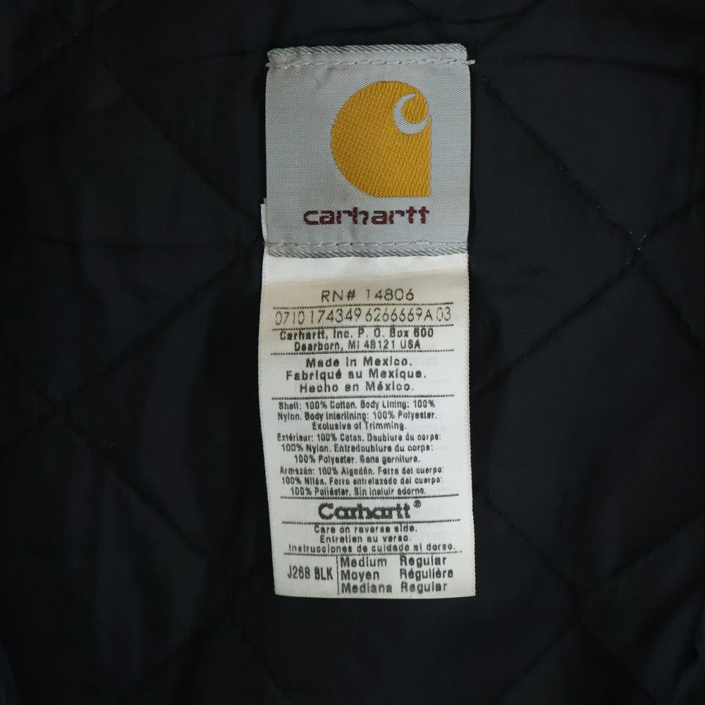CARHARTT(カーハート) Black Quilted Hooded Jacket J268 BLK メキシコ製 裏地キルティング ジップアップ フードジャケット ブラック